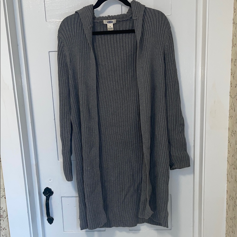 Old Navy Gray Hooded Cardigan - heavy knit